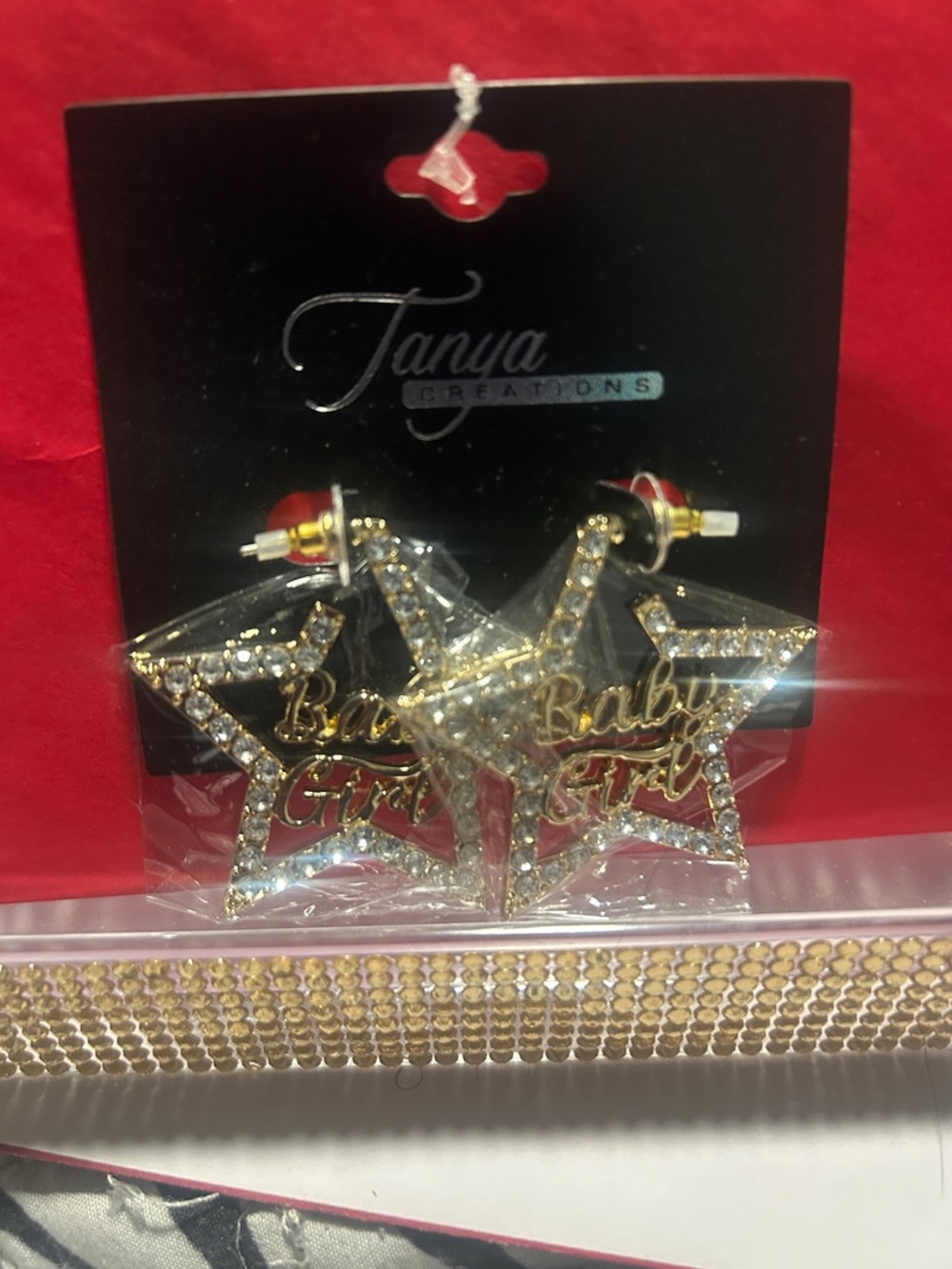 Gold Star 'Baby Girl' Rhinestone Drop Earrings